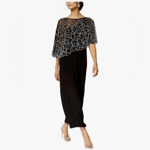 NWT-Elegant Black Dress with Beaded Overlay